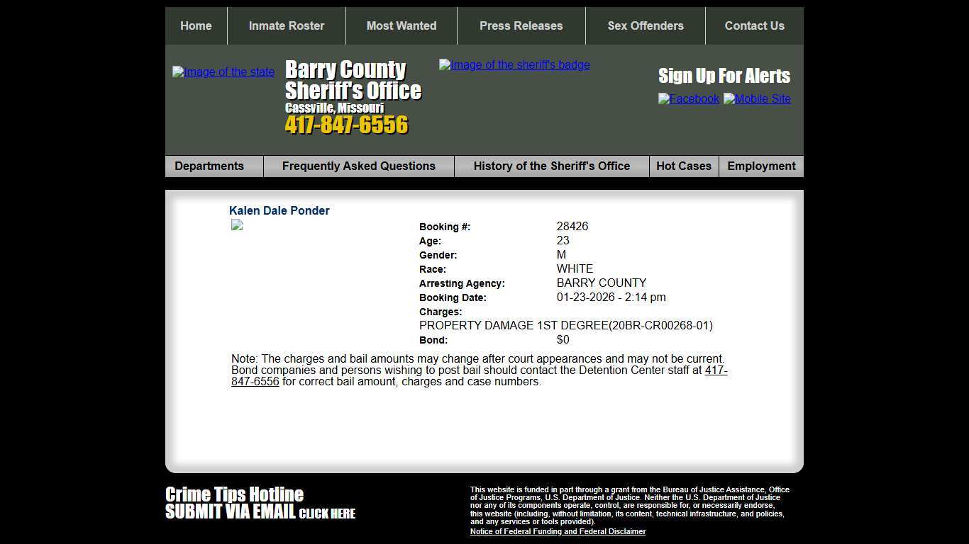 View Roster - Kalen Dale Ponder - Barry County Sheriff MO