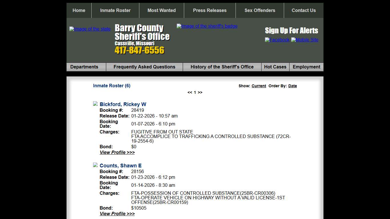 Inmate Roster - Released Inmates - Barry County Sheriff MO